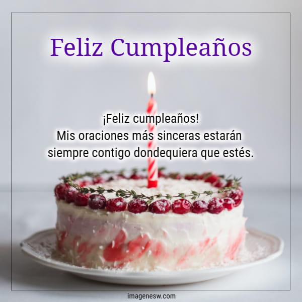 Frases bonitas de feliz cumpleaños con torta y saludos.