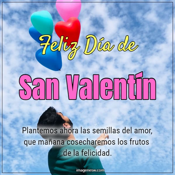 Bellos mensajes de Día de San Valentín con frases, imágenes, globos en forma de corazón.