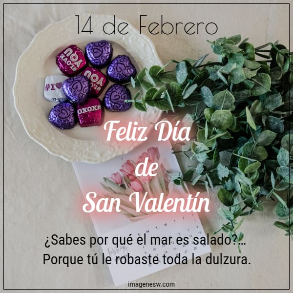 Frases lindas de San Valentín con chocolates y flores