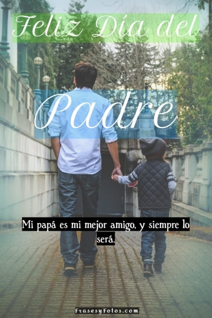 Mensajes bonitos para el día del padre, hombre paseando de la mano con su hijo. Mejores amigos.