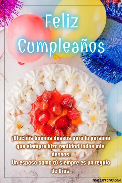 Lindas imágenes de feliz cumpleaños con globos y dulces pastel colorido de vainilla con fresas para dedicar a nuestros amigos y familia. Muchos buenos deseos para ti, Dios te bendiga.